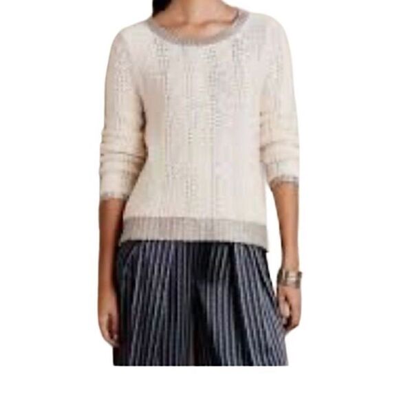 Moth Sweaters - Anthropologie Moth Cream Silver Knit wool blend Sweater